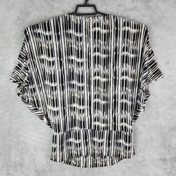 Women's Worthington Stretch Blouse Black/White Striped Pattern Short Sleeve S - Picture 5 of 8